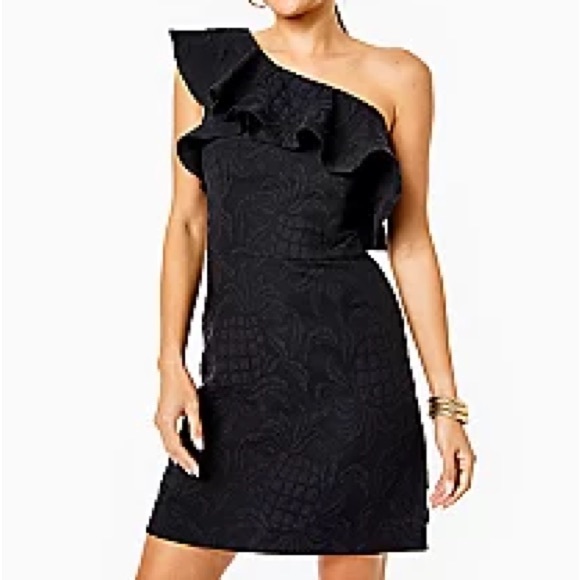 Lilly Pulitzer Dresses & Skirts - 🩷SALE🩷 LILLY PULITZER: Kipton One-Shoulder Romper; Onyx Pineapple Jacquard, 4